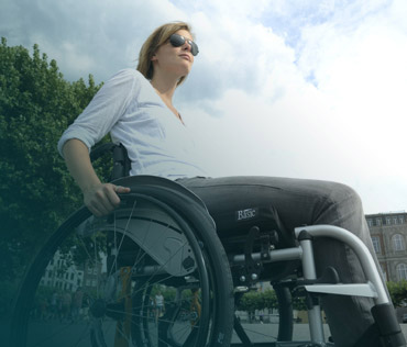 A woman in a wheelchair